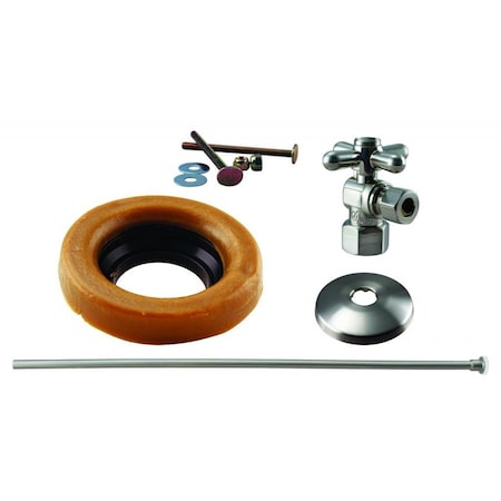Westbrass Toilet Kit W/ 1/4-Turn 1/2 in IPS Stop and Wax Ring, Cross Handle in Satin Nickel D1615TBX-07